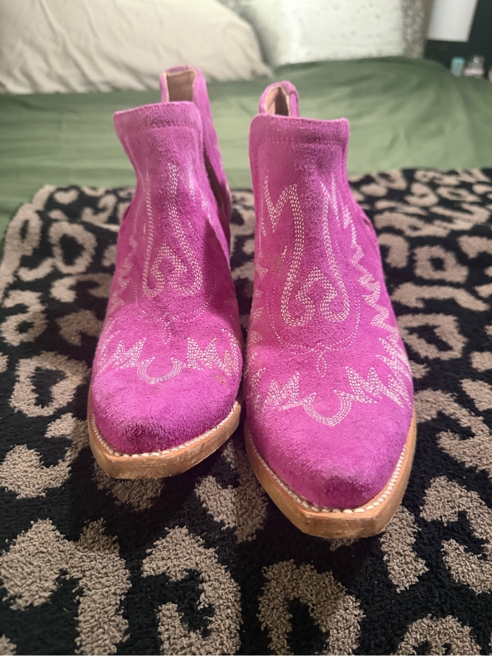 Ariat Pink Suede Western Ankle Boots